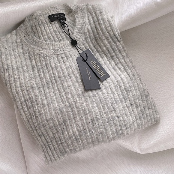 rag & bone Sweaters - rag & bone ANGORA WOOL RIB KNIT LIGHTWEIGHT DONNA CREWNECK SWEATER Gray S